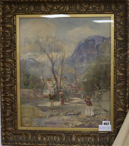 Sir David G. Murray, watercolour, Italian landscape with figures in a valley, signed and dated 1908, 45 x 37cm